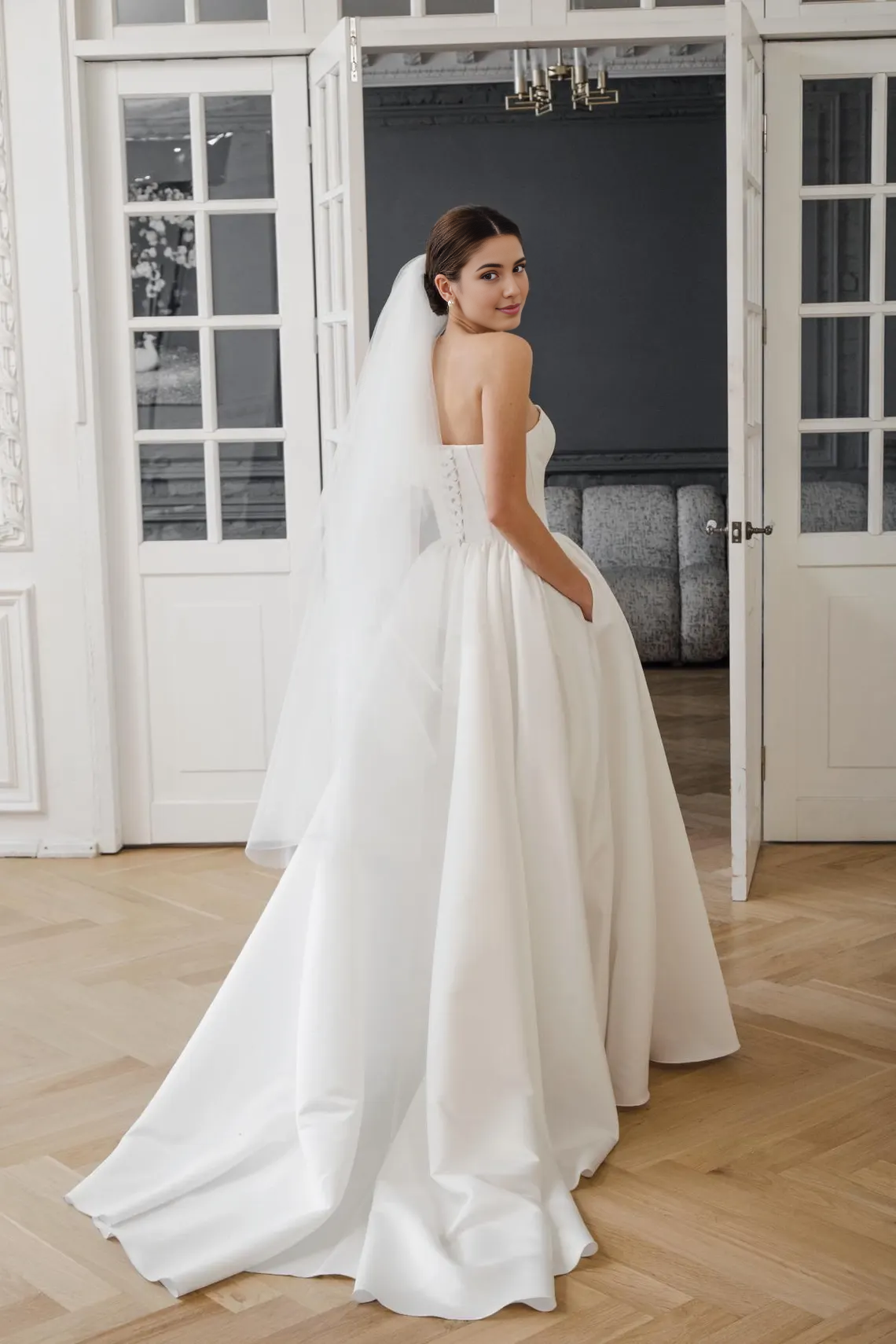 A-line Princess Bridal Gown Vanessa Elegant Off-Shoulder Wedding Dress With Train