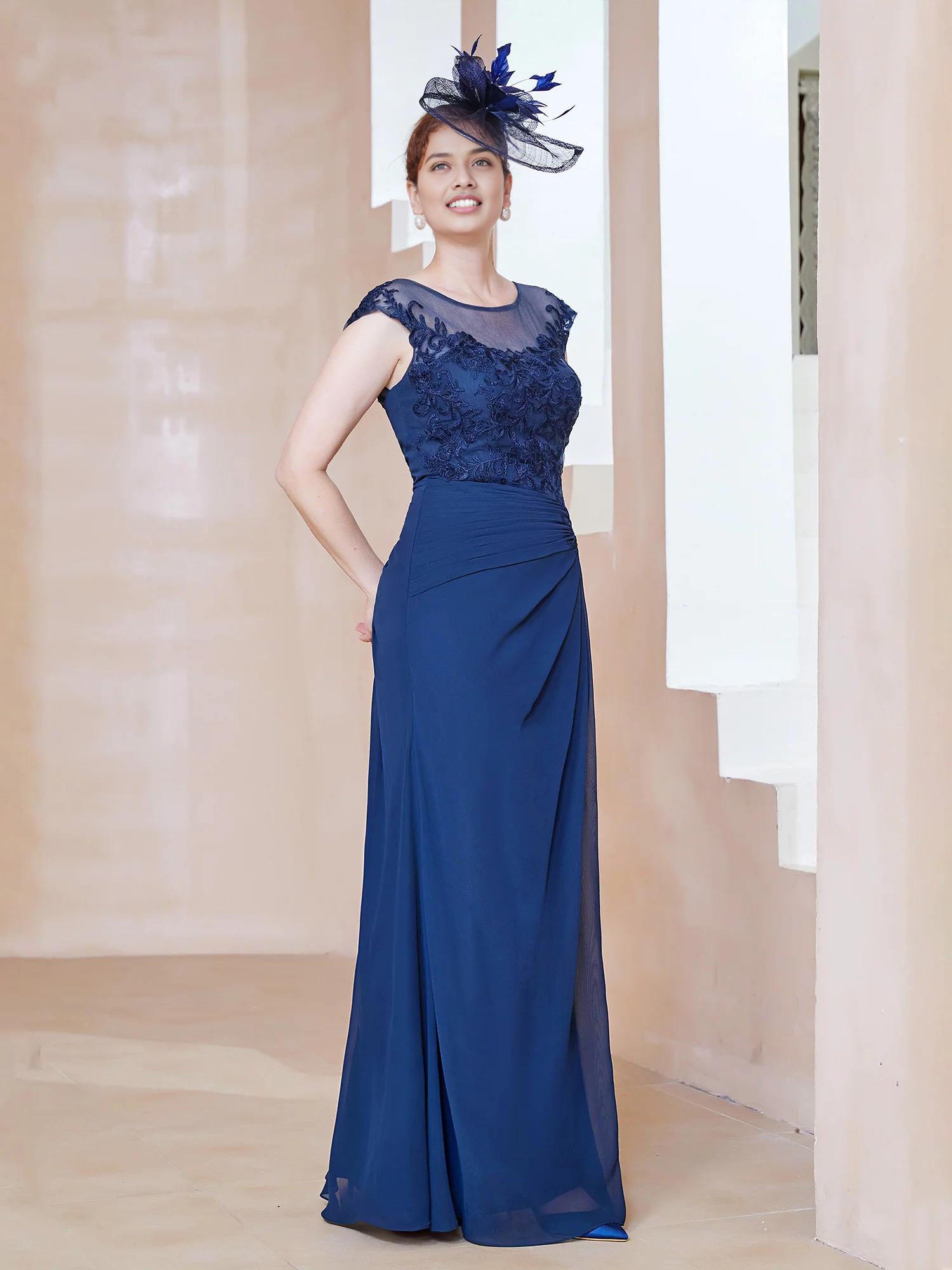 A-line Sleeveless Neck Appliqued Floor-Length Mother of the Bride Dress With Slit
