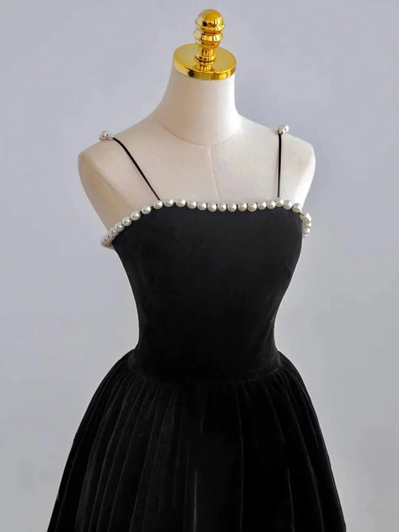 A-line Spaghetti Straps Simple Strapless Tea Length Prom Dress