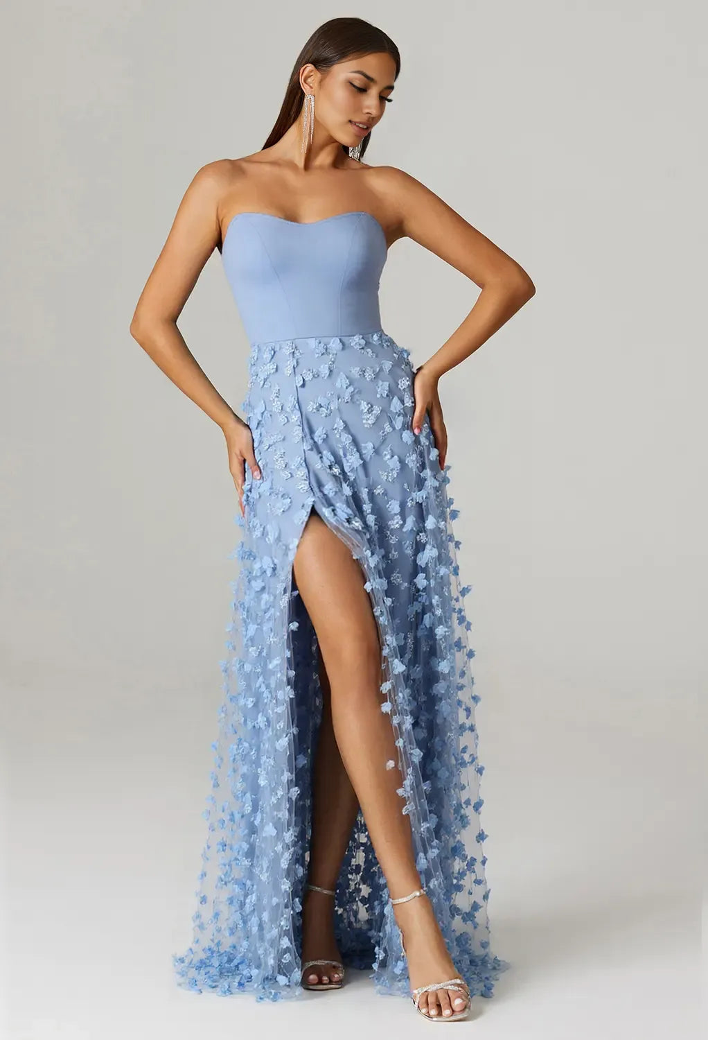 A-line Sweetheart Neckline Floor Length Prom Dresses Tulle Strapless Sleeveless Floral Embroidered Off the Shoulder Evening Dresses price