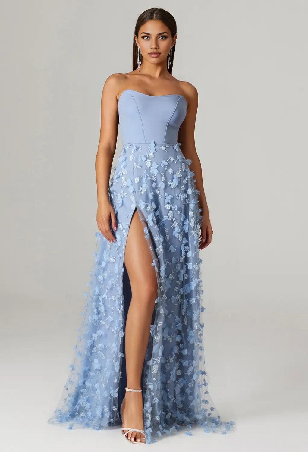 A-line Sweetheart Neckline Floor Length Prom Dresses Tulle Strapless Sleeveless Floral Embroidered Off the Shoulder Evening Dresses price