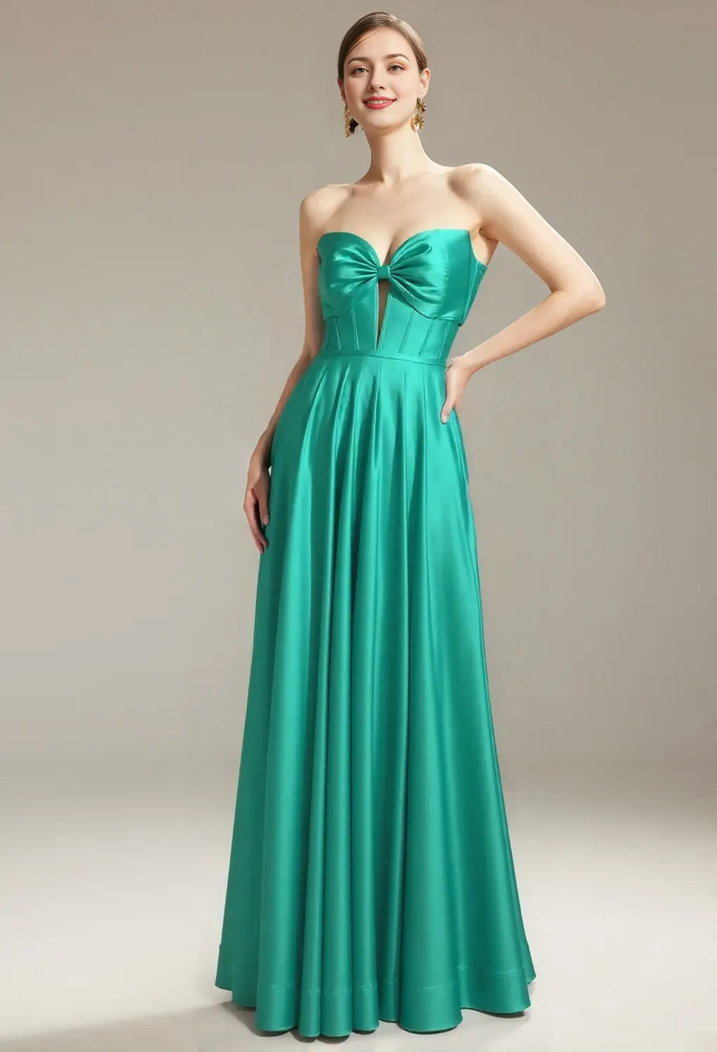 A-line Sweetheart Neckline Strapless Floor Length Prom Dresses Satin Sleeveless Pleat Discount Long Bridesmaid Dresses