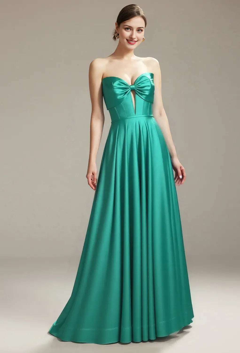A-line Sweetheart Neckline Strapless Floor Length Prom Dresses Satin Sleeveless Pleat Discount Long Bridesmaid Dresses