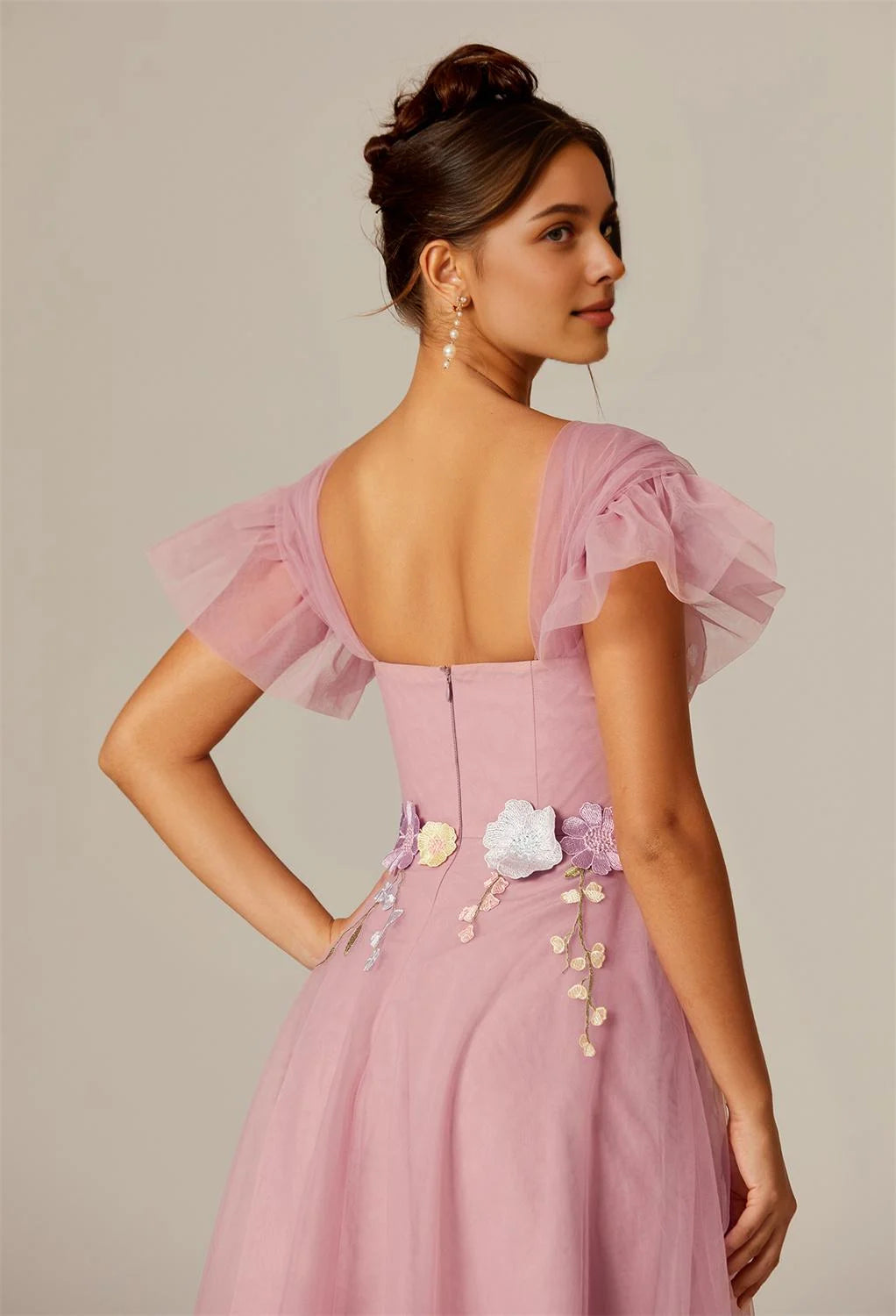 Steaming A-line Sweetheart Neckline Tea Length Flutter Sleeve Prom Dresses Tulle Affordable A-Line Evening Dresses For Women