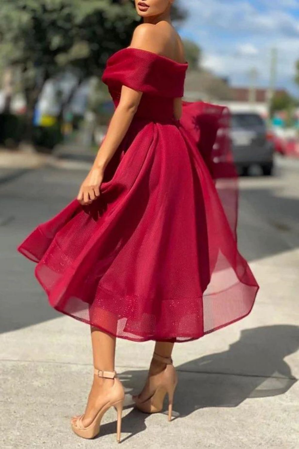 Weitese A-line Tea Length Off The Shoulder Homecoming Dress