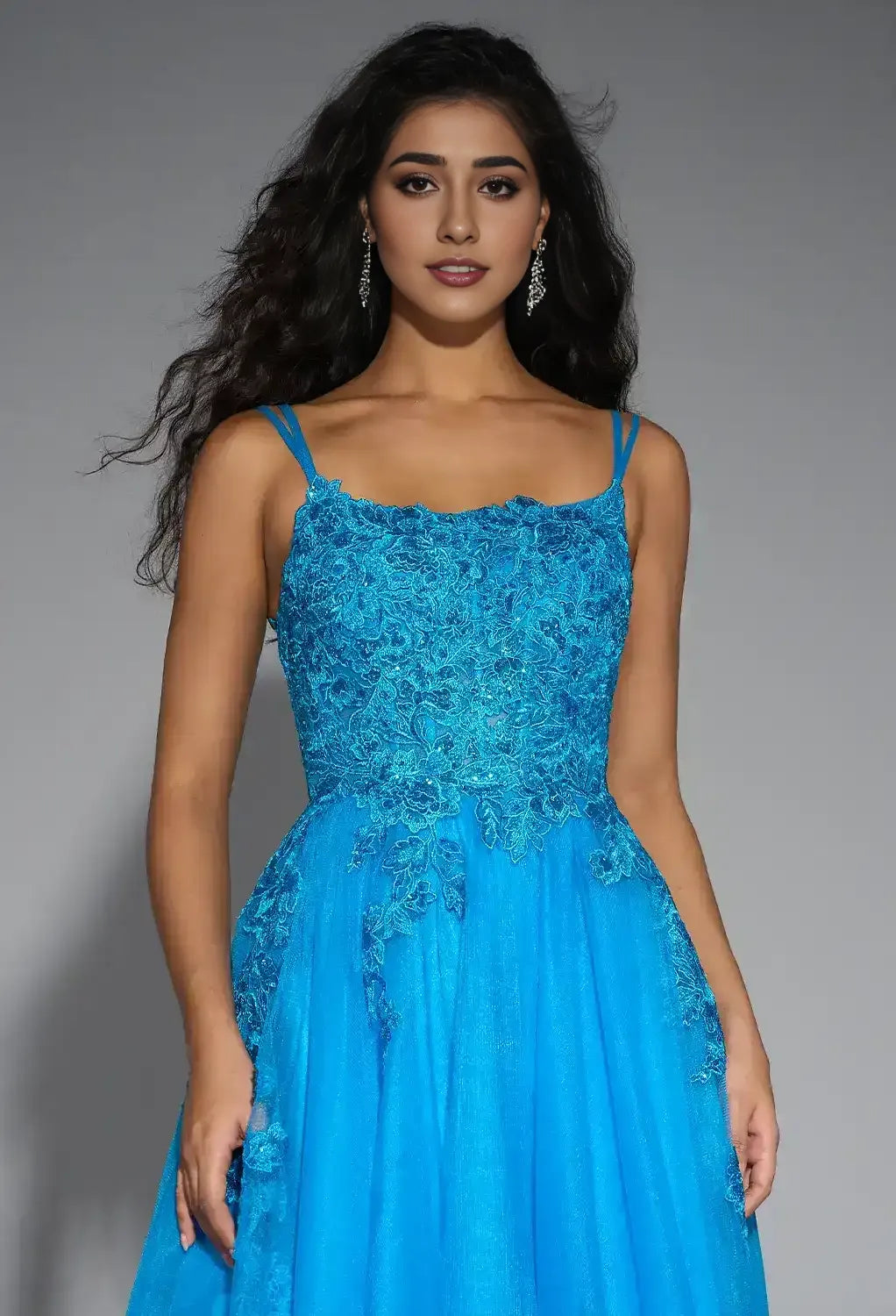 A-line U-Neck Spaghetti Straps Floor Length Prom Dresses Tulle Sleeveless Applique Hot Sale Long Evening Dresses