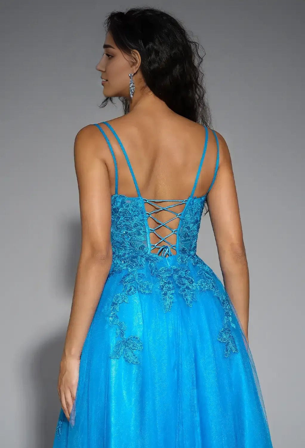 A-line U-Neck Spaghetti Straps Floor Length Prom Dresses Tulle Sleeveless Applique Hot Sale Long Evening Dresses