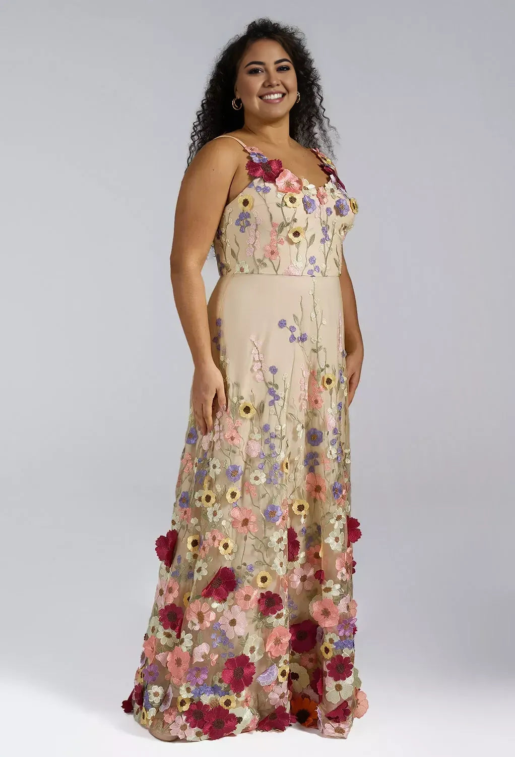 A-line V-Neck Elegant Floor Length Prom Dress Tulle 3D Floral Embroidered Sleeveless Hot Sale Long Evening Dresses