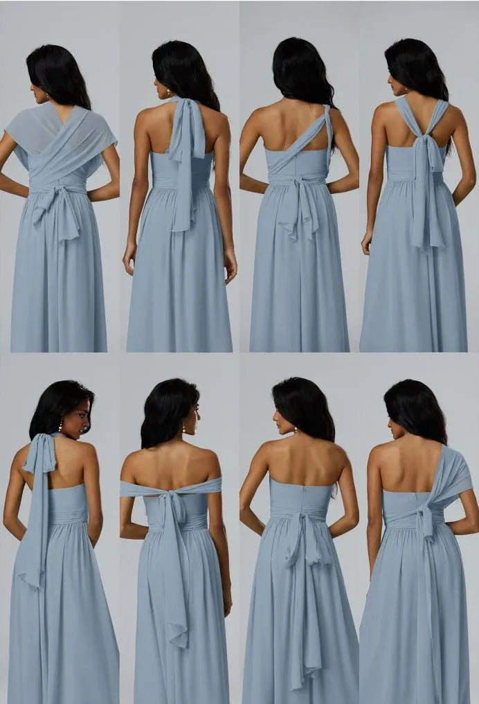 A-line V-Neck Floor Length Short Sleeves Prom Dresses Sleeveless Strapless Cheap Chiffon Bridesmaid Dresses With Slit