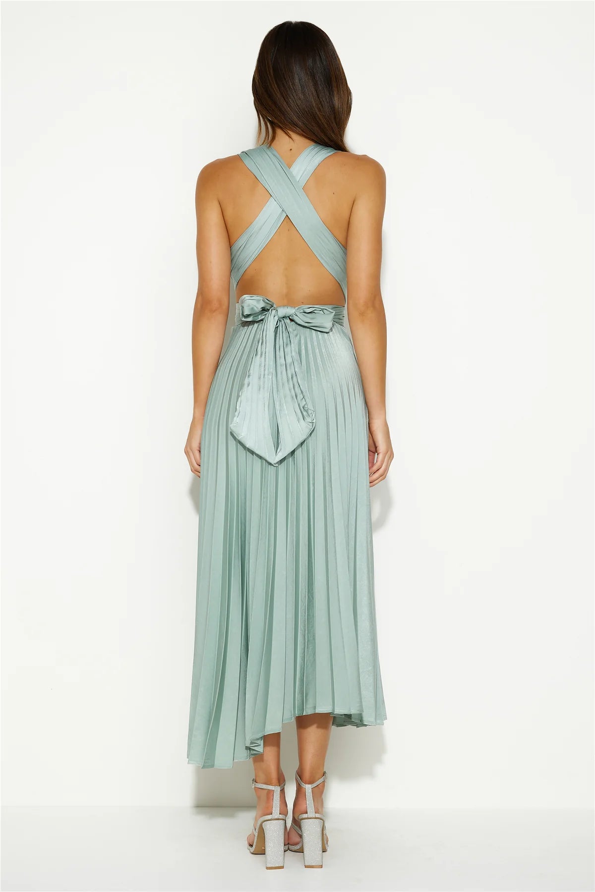 A-line Deep V Neck Simple Sleeveless Ankle Length Prom Party Dress