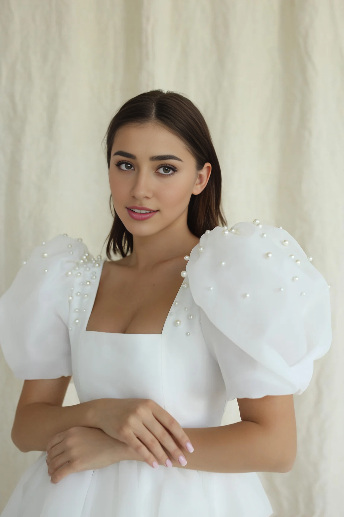 A-line Square Neck Short Wedding Dress Mini Wedding Dress Puff Sleeves Dress Rehearsal Bridal Dress