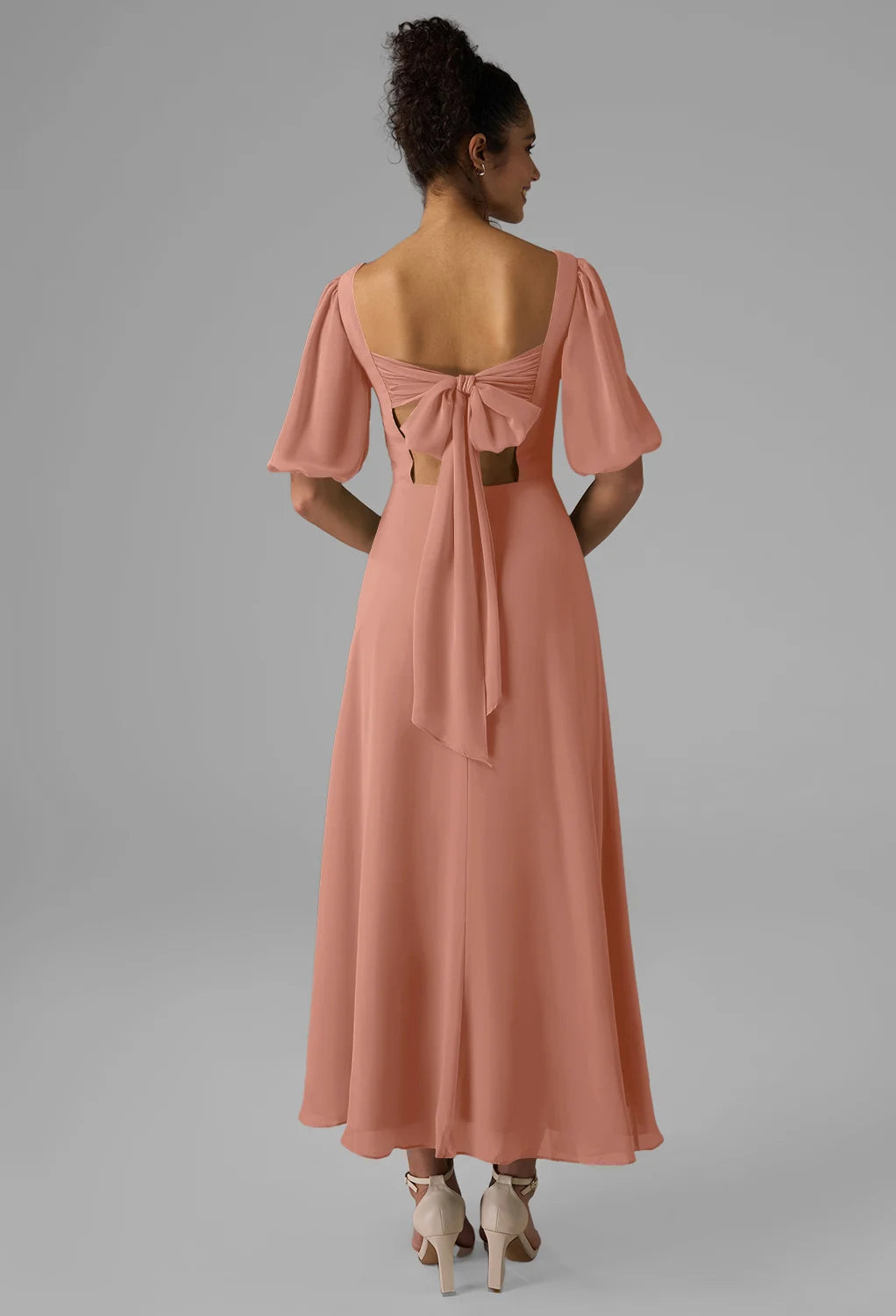 A-line Square Neckline Ankle Length Short Sleeves Prom Dresses Chiffon Chic Ruching Simple Chiffon Party Dresses