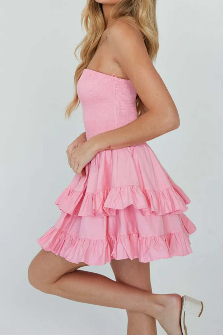 A-line Strapless Sleeveless Multi-layer Ruffle Short Homecoming Dress