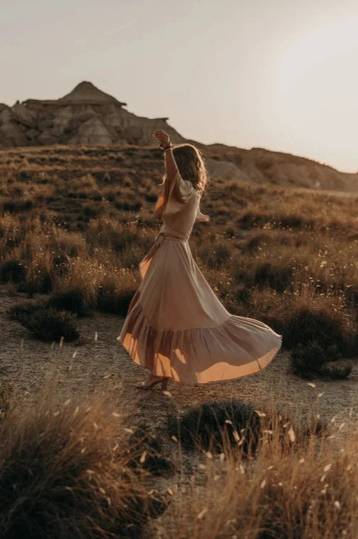 Robe de soirée trapèze à col en V et manches courtes, à lacets et longueur cheville 
