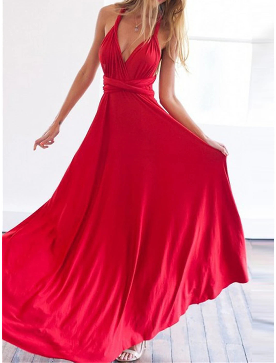 Weitese Women's Prom Dress Party Dress Wedding Guest Dress Long Dress Maxi Dress Black Pink Wine Sleeveless Plain Lace up Summer Spring Fall Spaghetti Strap Elegant Wedding Guest Evening Party Vacation