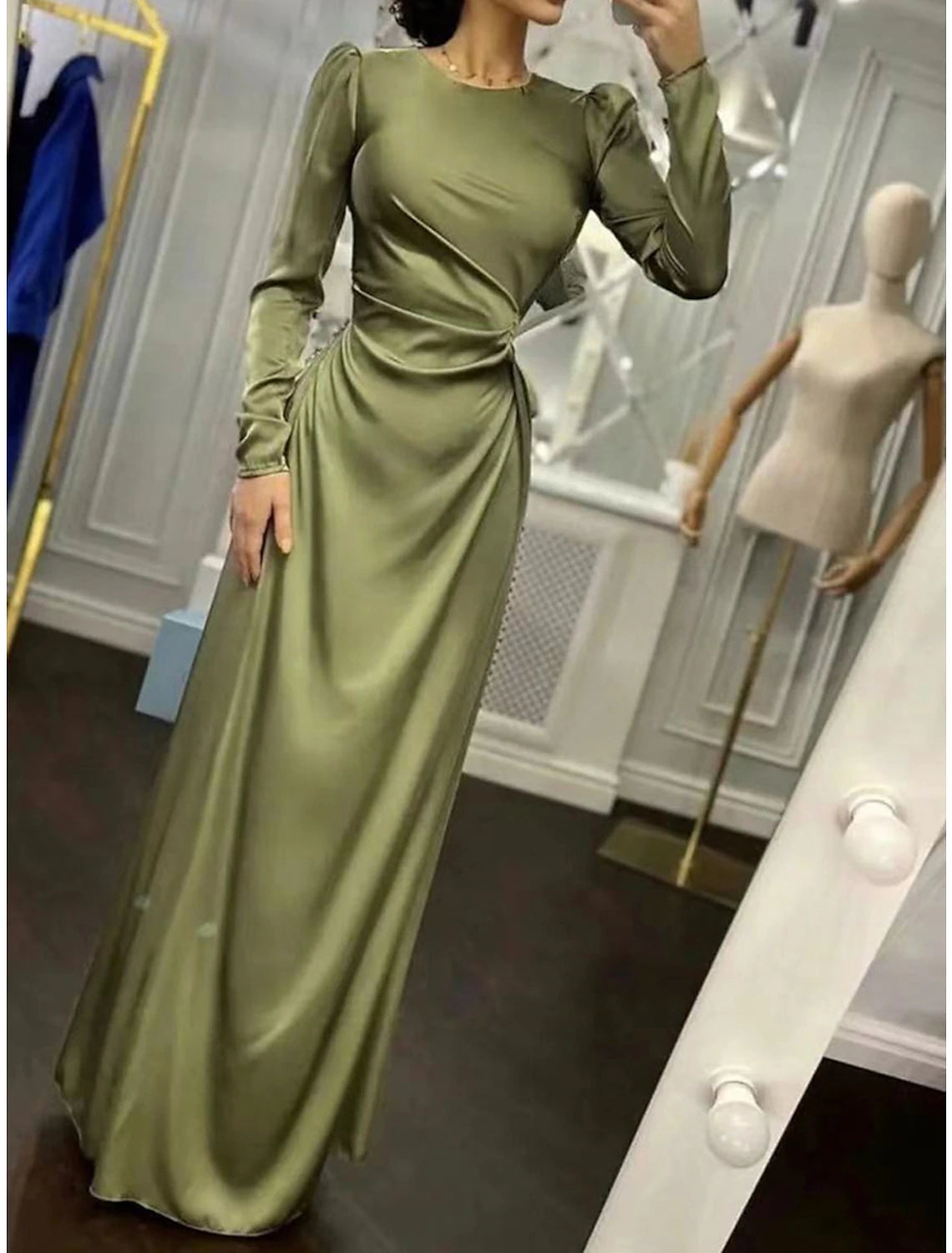 Weitese Women's Black Dress Prom Dress Party Dress Long Dress Maxi Dress Black Pink Green Long Sleeve Pure Color Split Fall Winter Autumn Crew Neck Fashion Winter Dress Wedding Guest Evening Party