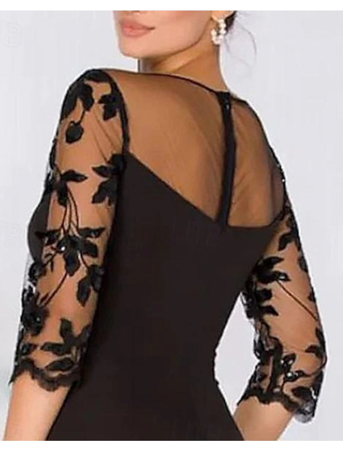 A-Line Evening Gown Elegant Dress Wedding Guest Floor Length 3/4 Length Sleeve Jewel Neck Satin with Beading Appliques