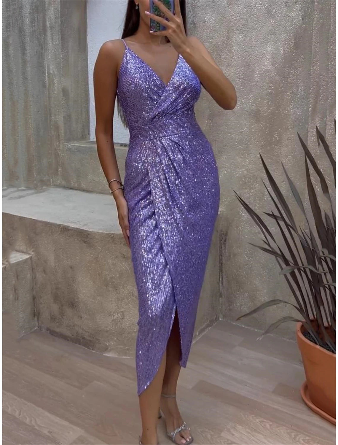 Women's Black Sequin Dress Prom Dress Party Dress Sparkly Dress Long Dress Maxi Dress Black Purple Sleeveless Sparkly Glitter Summer Spring Fall Spaghetti Strap Fashion Winter Dress Wedding