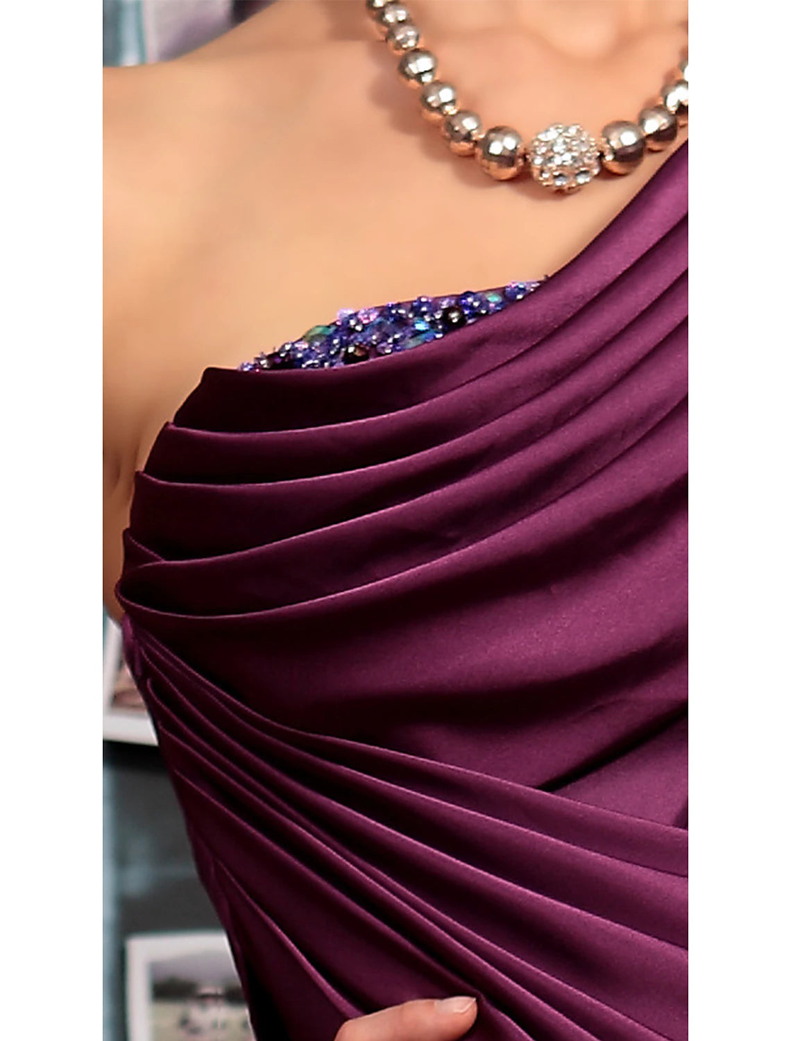 Weitese Sheath Black Dress Evening Gown Elegant Dress Formal Evening Floor Length Sleeveless One Shoulder Fall Wedding Guest Satin Backless with Pleats Crystals Draping