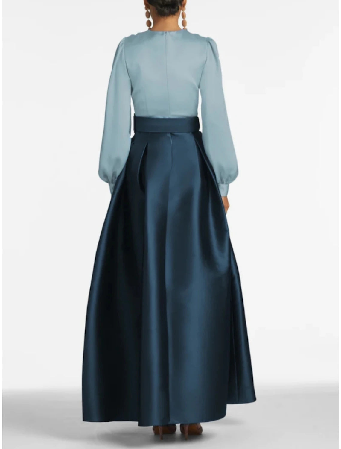 Weitese A-Line Evening Gown High Split Wedding Guest Dress Formal Fall Floor Length Long Sleeve V Neck Belt / Sash Satin with Pleats Slit