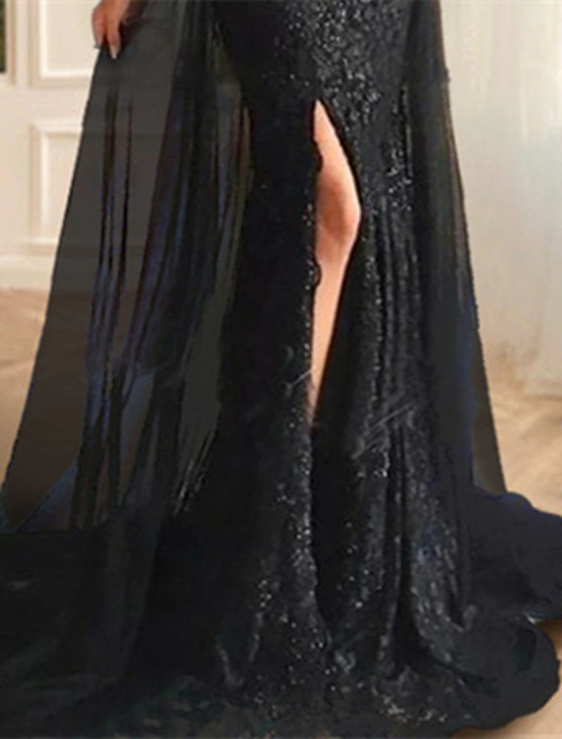 Weitese Mermaid / Trumpet Evening Gown Floral Dress Formal Wedding Sweep / Brush Train Long Sleeve Off Shoulder Fall Wedding Reception Chiffon with Slit Appliques