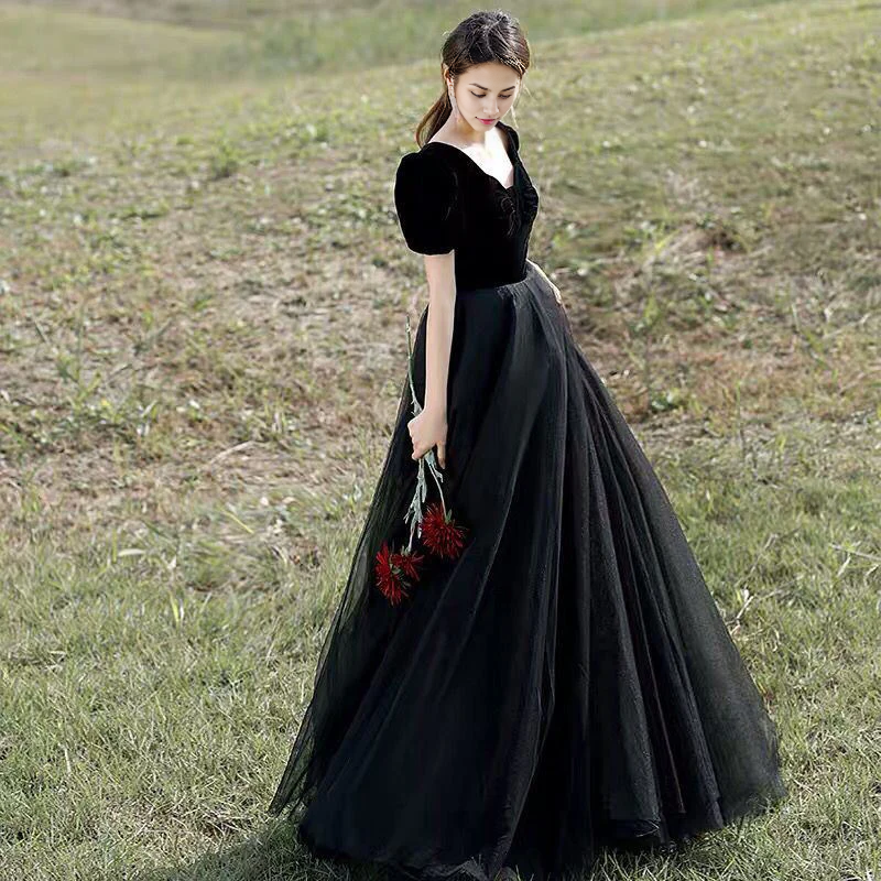 Vestidos formales Weitese para mujer, vestido de fiesta largo de tul y terciopelo negro, vestido de noche formal de corte A, vestidos de fiesta, tiendas de vestidos de fiesta 