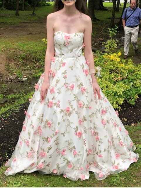 Prom Dresses Stores A Line Floral Long Prom Dresses Strapless Beautiful Flower Printed Prom Dress Formal Women's Dresses