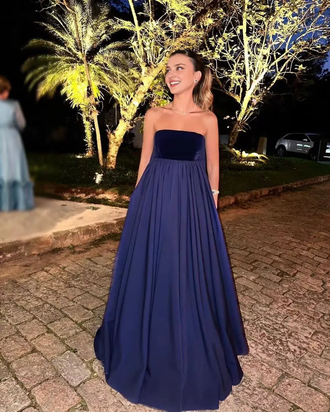 Weitese Formal Women's Dresses Strapless A Line Navy Long Prom Dress Birthday Party Dress Prom Dresses Stores
