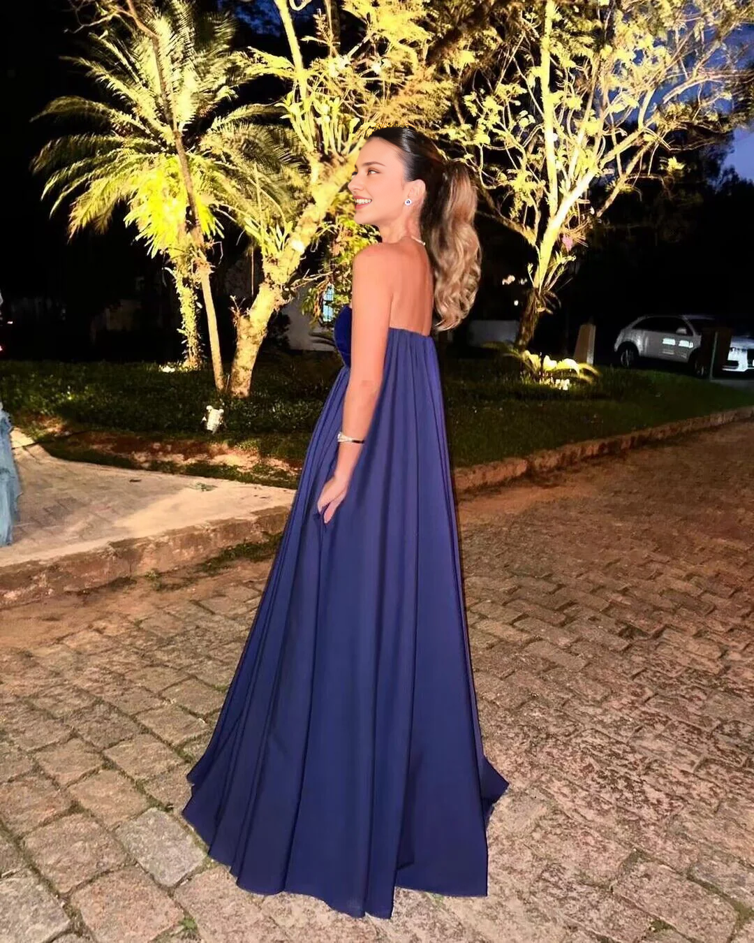 Weitese Formal Women's Dresses Strapless A Line Navy Long Prom Dress Birthday Party Dress Prom Dresses Stores