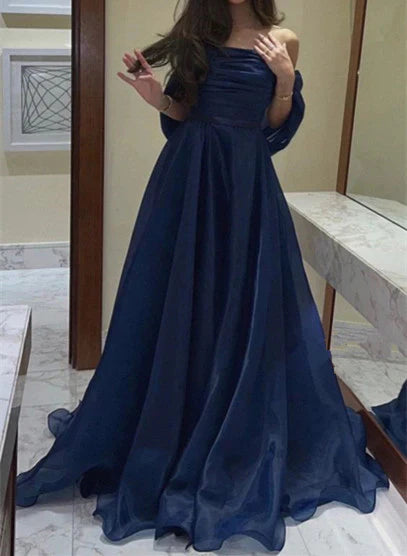 Weitese Formal Women's Dresses Strapless A Line Navy Long Prom Dress Formal Party Dress Prom Dresses Stores