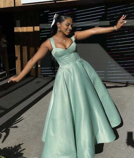 Robes de soirée Weitese pour femmes, robe de bal longue en satin bleu Tiffany, coupe trapèze, robes de soirée formelles, magasins de robes de bal 