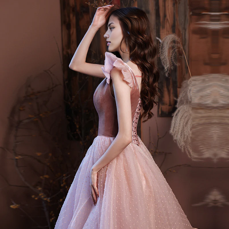 Vestidos formales Weitese para mujer, vestido de fiesta de tul y terciopelo rosa dulce, vestido de fiesta corto de corte A, tiendas de vestidos de fiesta 