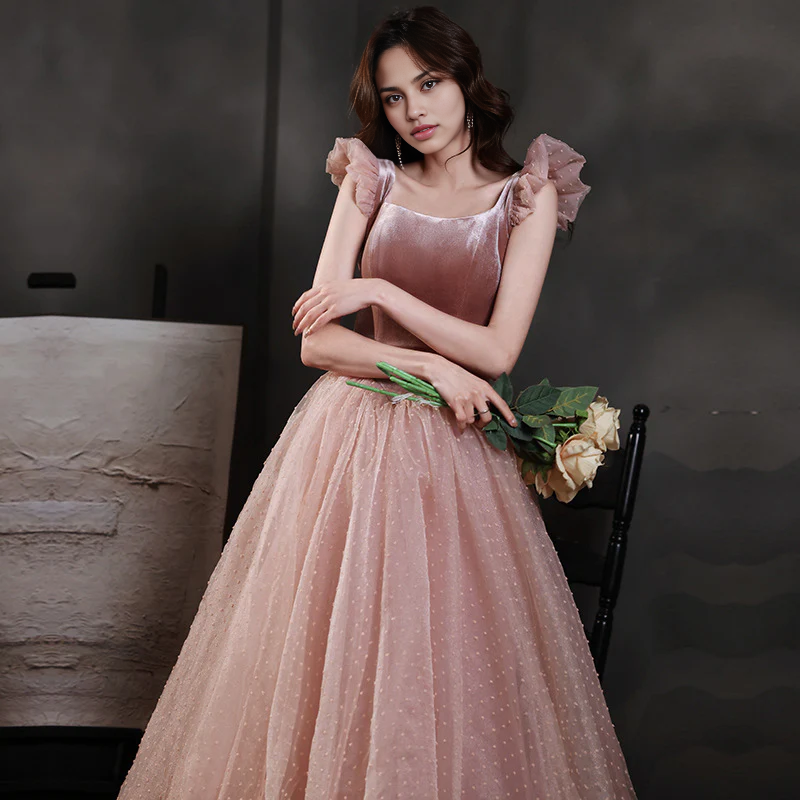 Vestidos formales Weitese para mujer, vestido de fiesta de tul y terciopelo rosa dulce, vestido de fiesta corto de corte A, tiendas de vestidos de fiesta 