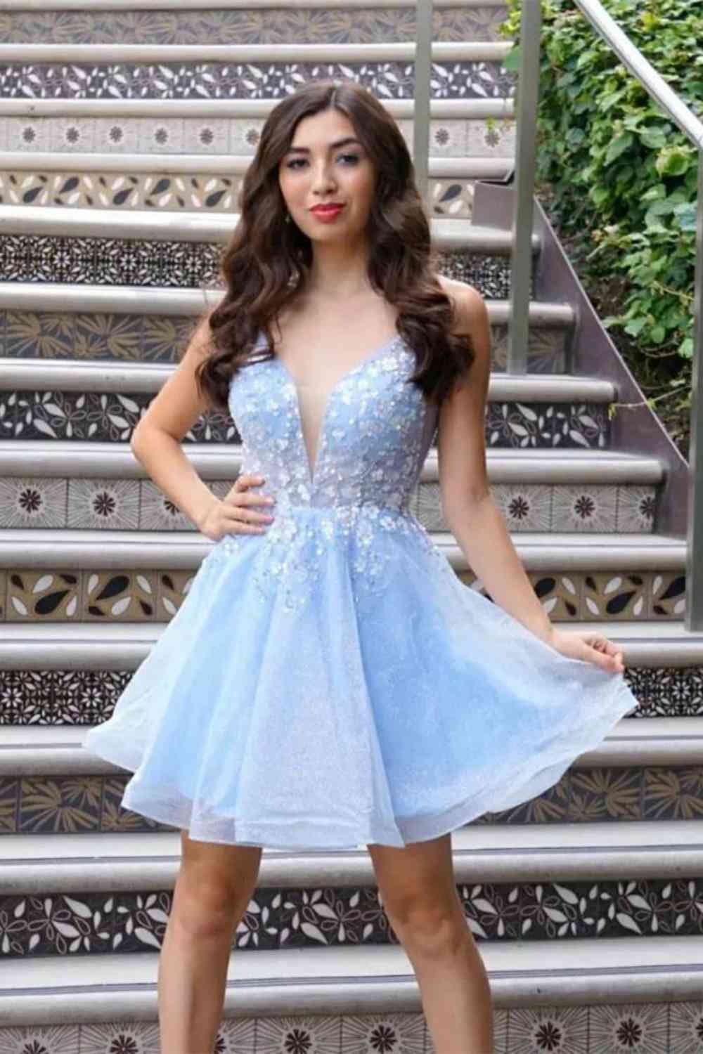 Weitese A Line Spaghetti Straps Homecoming Dress With Applique