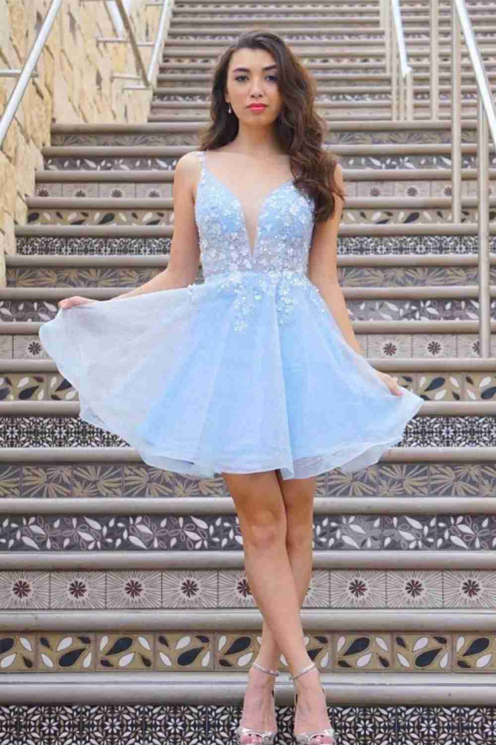 Weitese A Line Spaghetti Straps Homecoming Dress With Applique