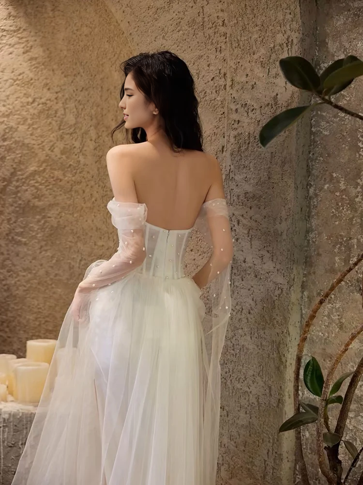 Weitese Formal Women's Dresses Off The Shoulder White A Line beaded Wedding Dress Prom Dress Store