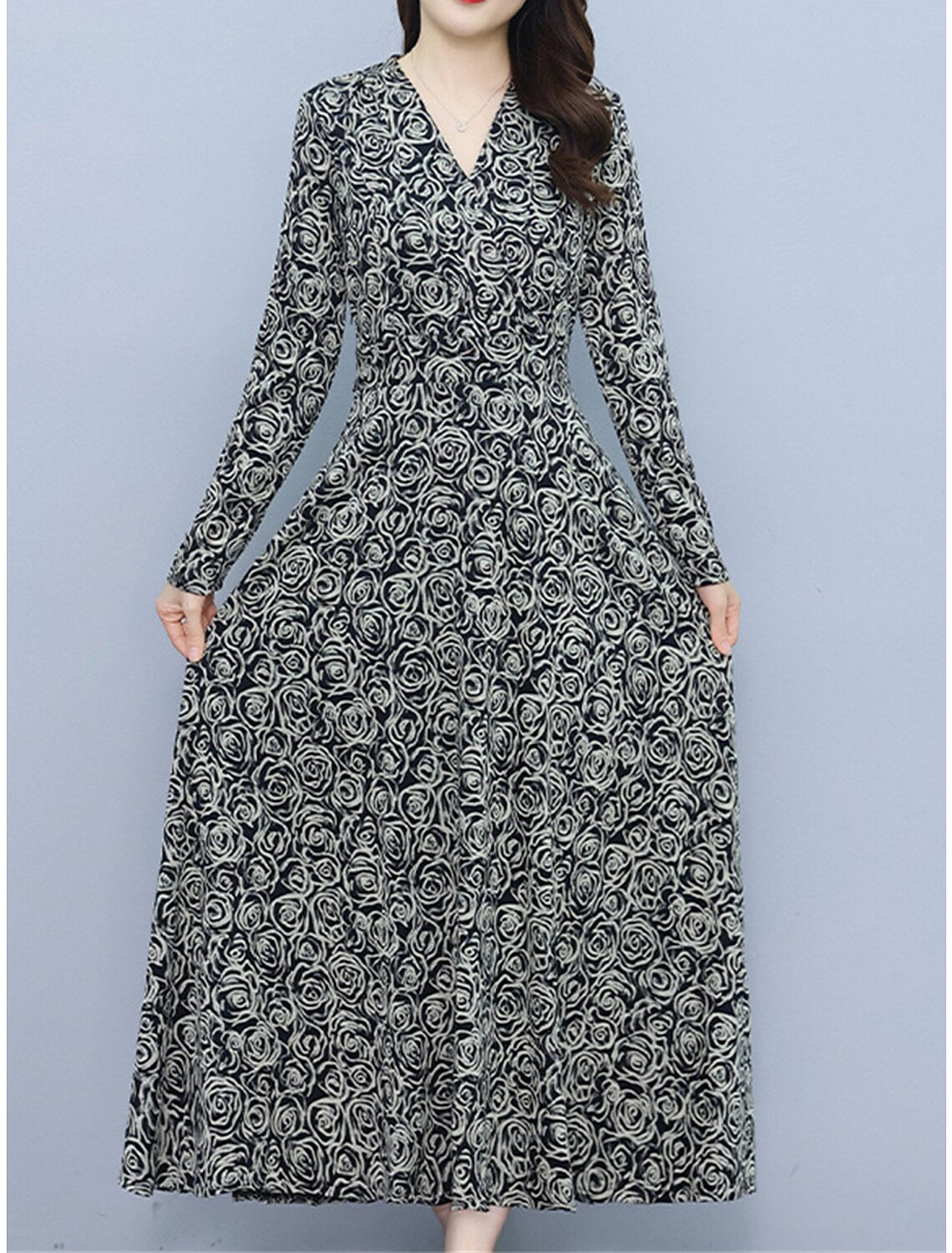 Weitese Women's Prom Dress Party Dress Wedding Guest Dress Long Dress Maxi Dress White Red Long Sleeve Floral Print Summer Spring Fall V Neck Elegant Wedding Guest Evening Party Vacation