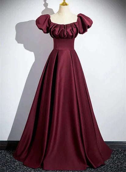 Wine Red Satin Off Shoulder Long Party Dress