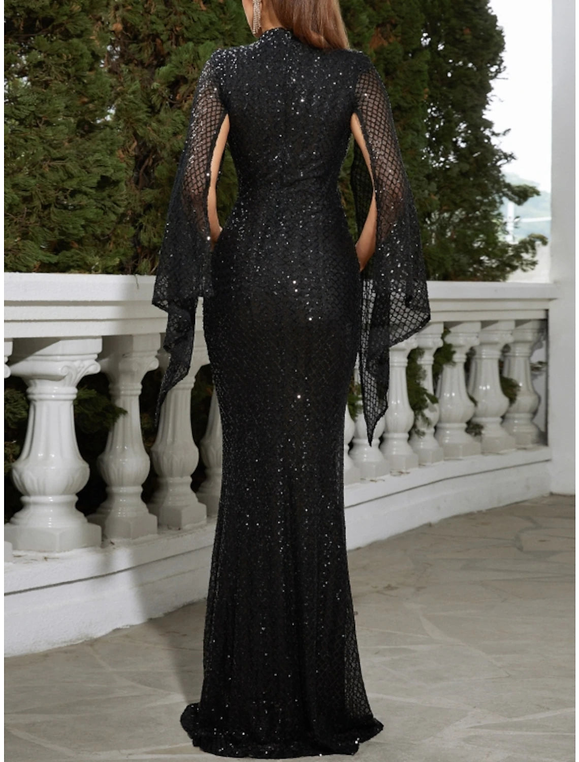 Weitese Mermaid / Trumpet Evening Gown Sparkle & Shine Dress Formal Wedding Guest Floor Length Sleeveless High Neck Sequined with Glitter Pleats