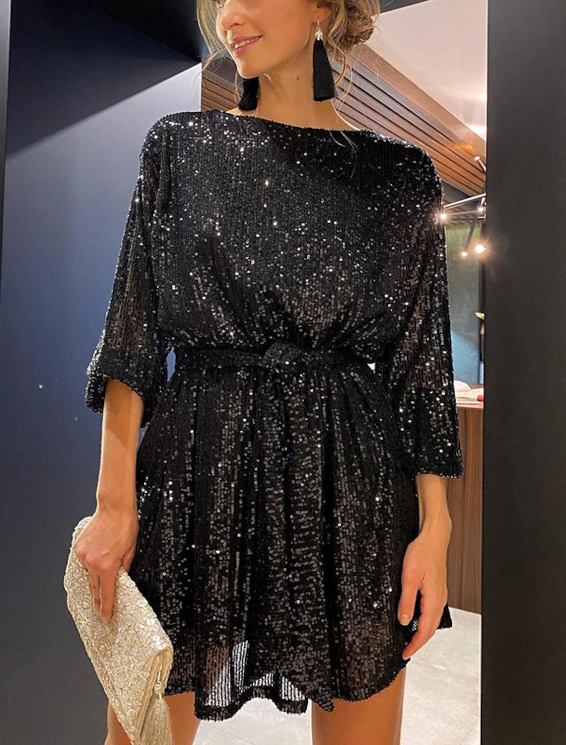 Women's Black Sequin Dress Party Dress Sparkly Dress Little Black Dress Sexy Dress Black Dress Homecoming Dress Shift Dress Mini Dress