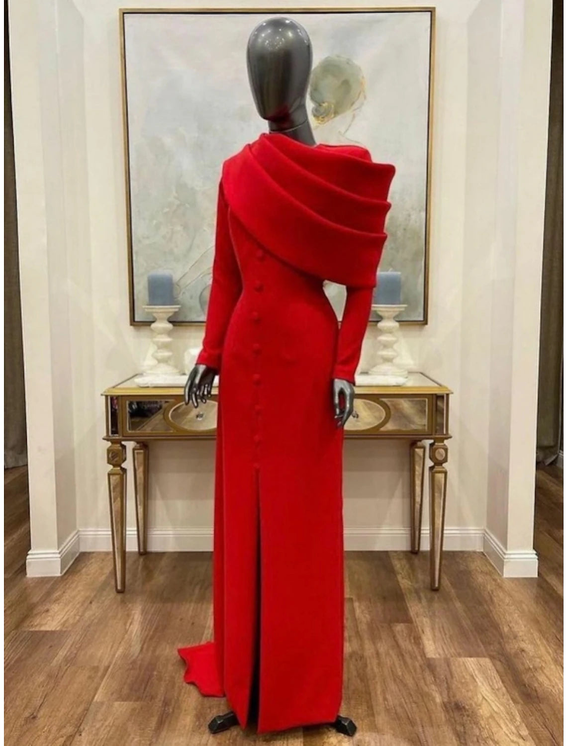 Weitese Sheath Red Black Red Green Dress Evening Gown Elegant Cape Dress Formal Fall Sweep / Brush Train Long Sleeve Cowl Neck Stretch Fabric with Buttons Slit