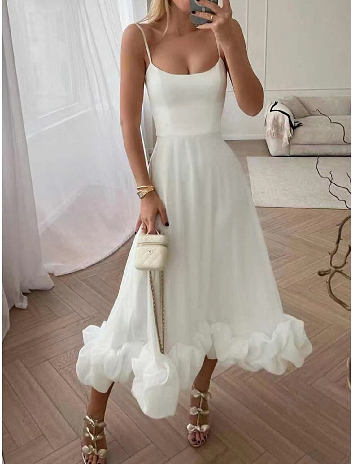 Weitese Women's Prom Dress Party Dress Swing Dress Long Dress Maxi Dress Black White Blue Sleeveless Pure Color Ruched Summer Spring Autumn Spaghetti Strap Party Evening Party Wedding Guest Summer Dress