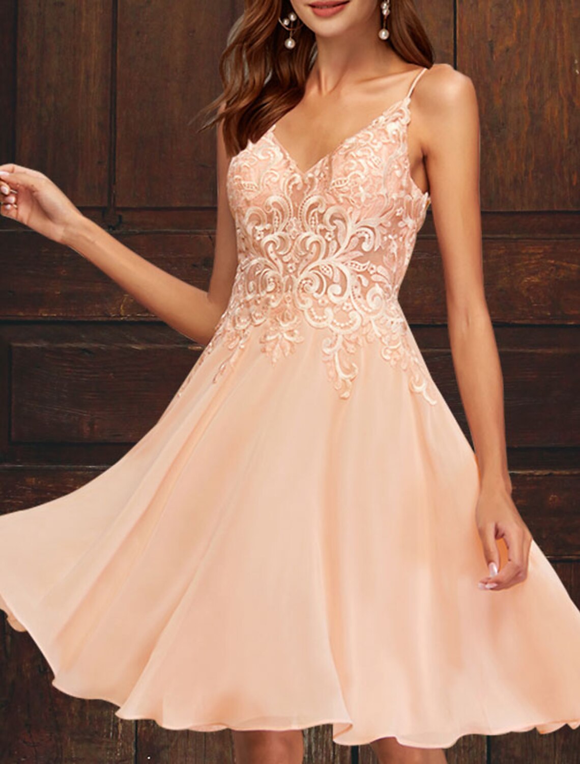 Robe de cocktail trapèze grande taille, robe de soirée, de remise de diplôme, courte/mini, sans manches, col en V, rose, en tulle avec applications