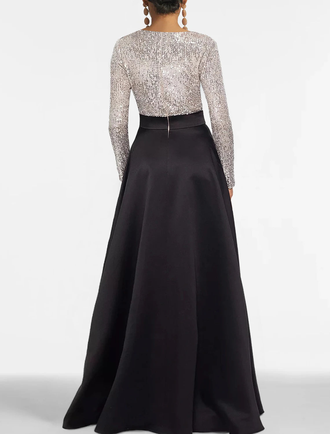 Weitese A-Line Evening Gown Elegant Dress Formal Floor Length Long Sleeve V Neck Fall Wedding Guest Satin with Sequin Pocket