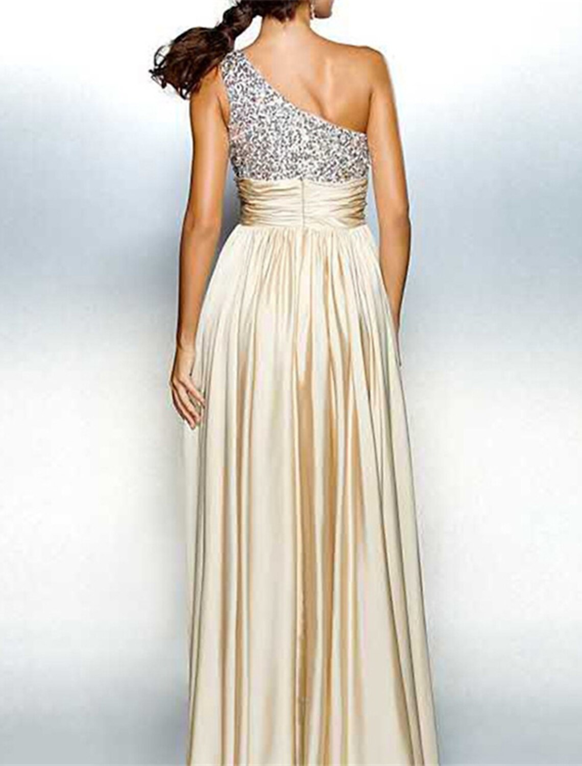 Women's Sequin Dress Prom Dress Party Dress Sparkly Dress Long Dress Maxi Dress Beige Sleeveless Summer Spring Fall One Shoulder Fashion