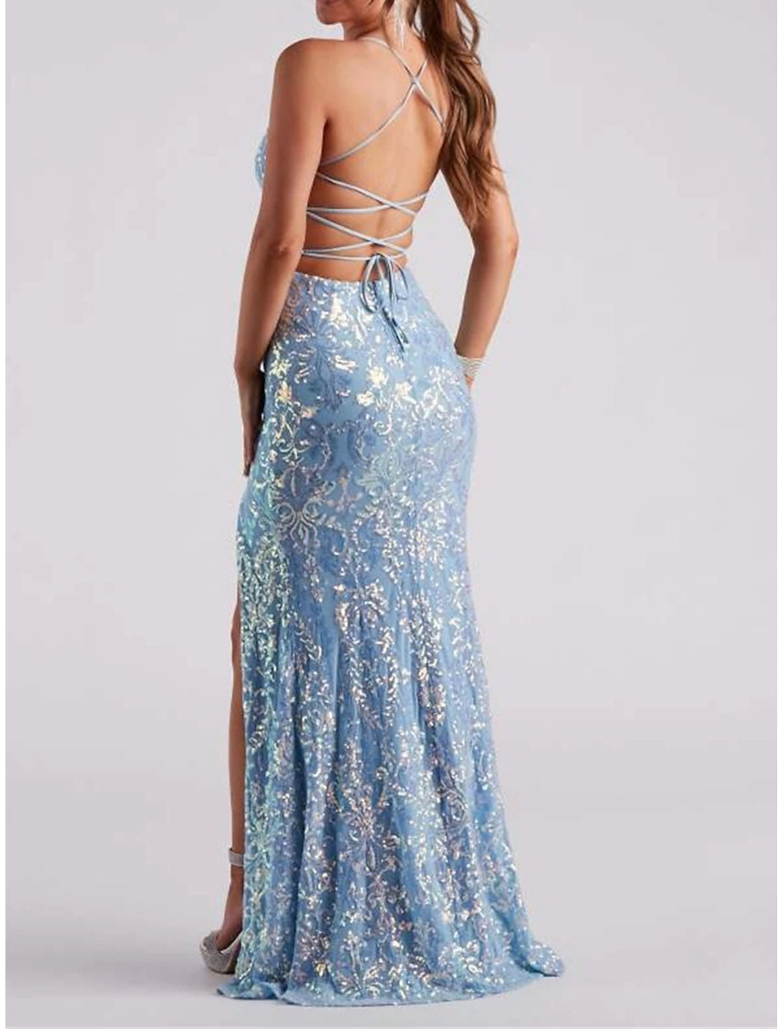 Weitese Women's Sequin Dress Prom Dress Party Dress Long Dress Maxi Dress Blue Gold Sleeveless Plain Sequins Summer Spring Fall Halter Neck Party Wedding Guest Evening Party Vacation