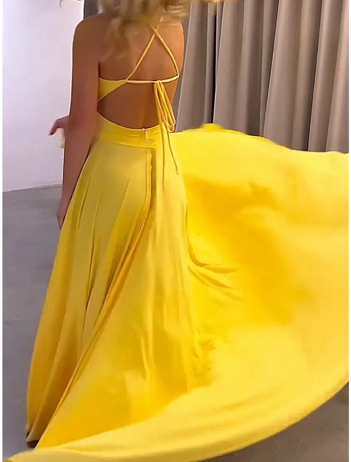 Weitese Women's Prom Dress Party Dress Sheath Dress Long Dress Maxi Dress Yellow Sleeveless Pure Color Ruched Fall Winter Autumn Spaghetti Strap Fashion Evening Party Vacation