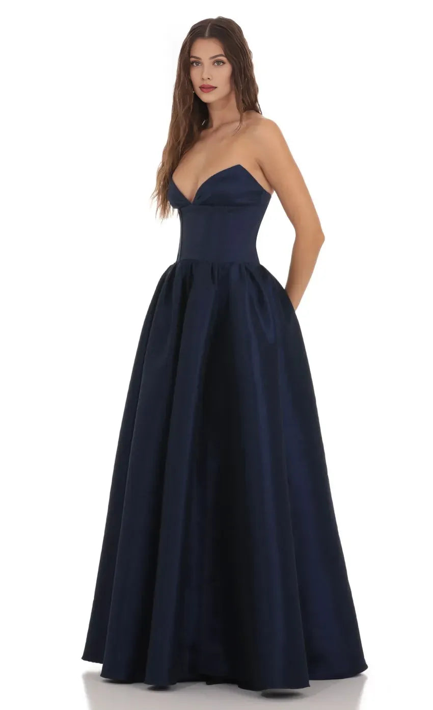 Affordable A-Line/Princess Strapless Sleeveless Backless Floor-Length Prom Dress