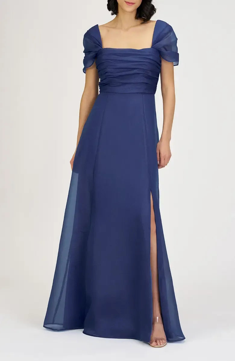 Affordable A-Line Square Neck Cap Sleeve Zipper Up Floor-Length Prom Dress