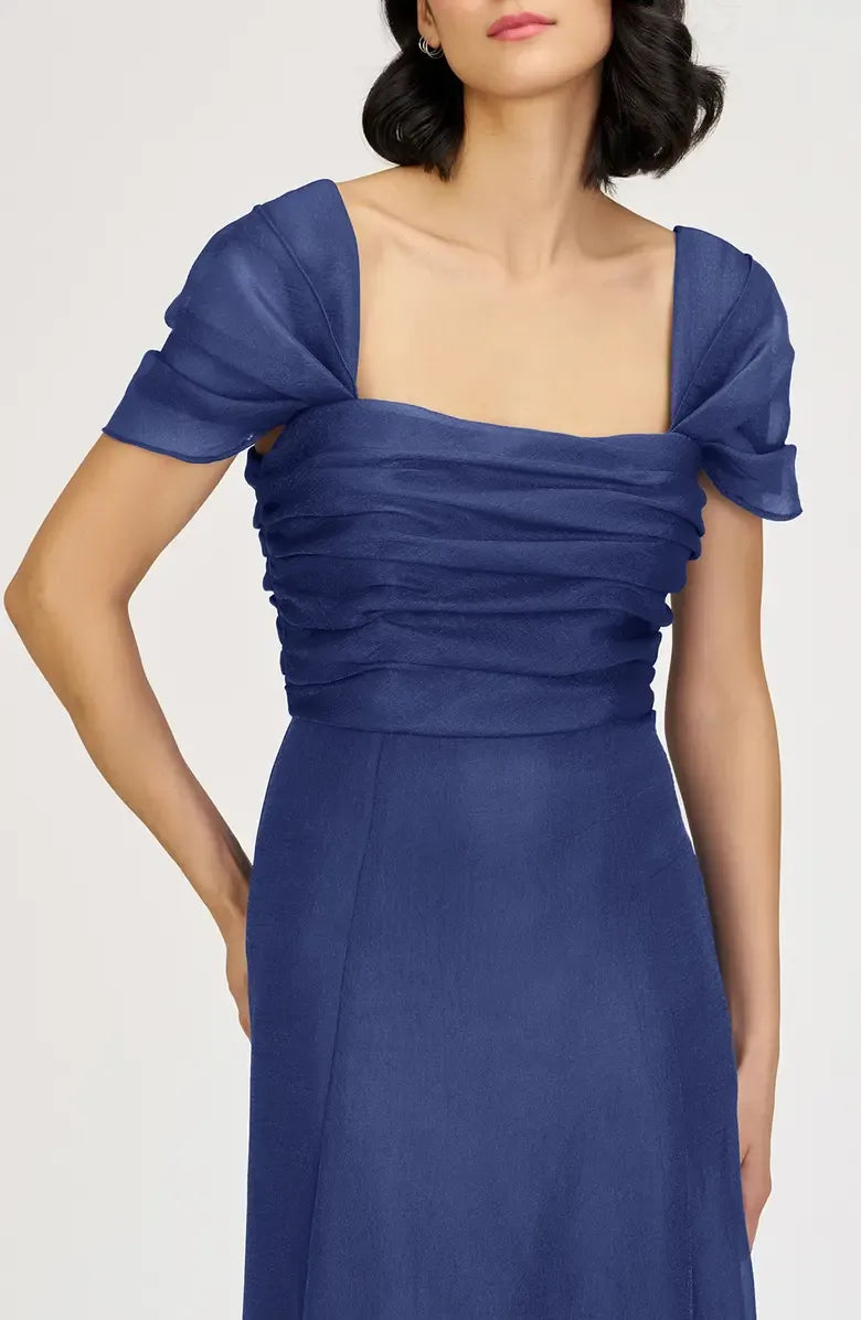 Affordable A-Line Square Neck Cap Sleeve Zipper Up Floor-Length Prom Dress